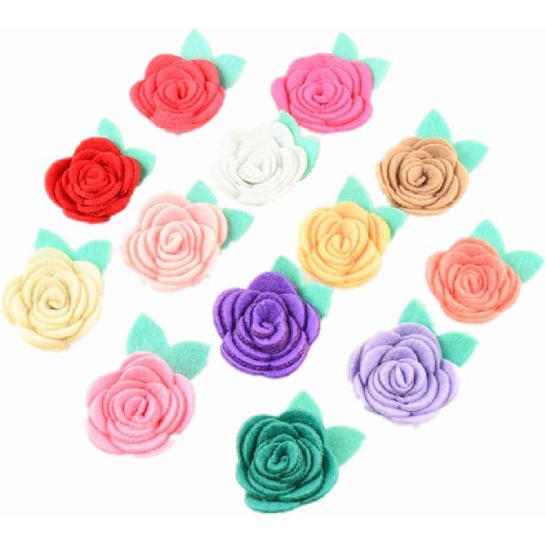 Assorted Colors 30pcs Rose Felt Applique Kits Flower Felt Scrapbooking Non-Woven Stickers Sew On Applique Felt Pads for DIY Handcraft Decoration