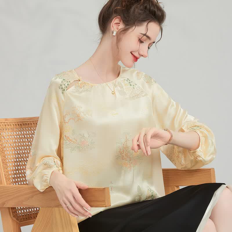 Snowforte Silk Blend Floral Print Pullover Blouse L