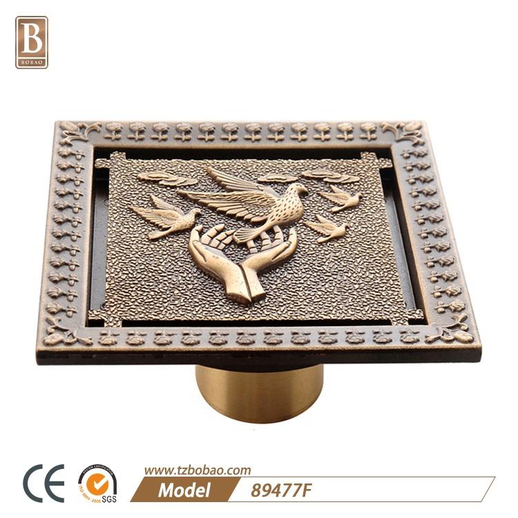 Bathroom Shower Antique Brass Square Tile Insert Drain Anti-odor Invisible Floor Drain