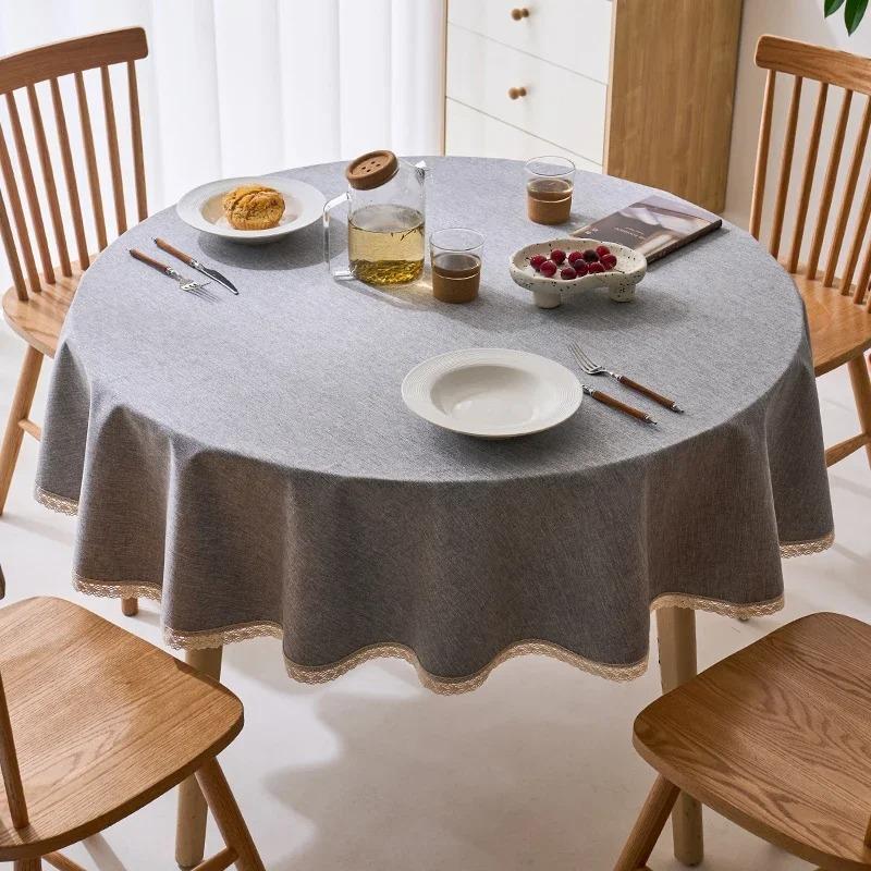 Modern Minimalist Solid Color Round Tablecloth Thickened Multi-color Hanging Ear Tablecloth Options Dust Anti Slip Table Cover