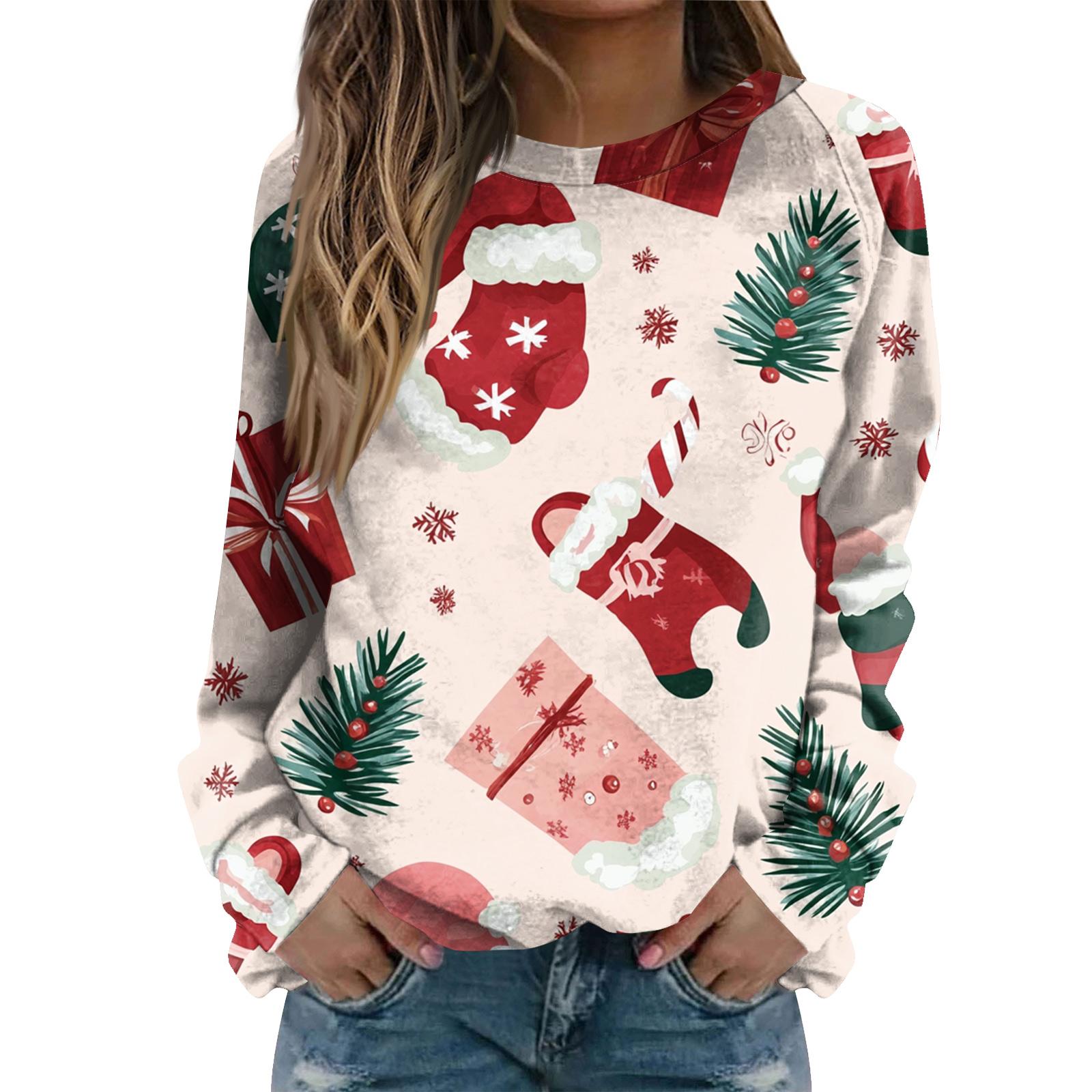 

Женская модная повседневная толстовка с длинным рукавом и рождественским принтом на шее L розовый