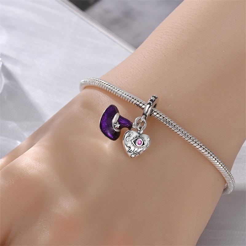 Halloween Party Kupfer Lila Hexe Magischer Hut Anhänger Perlen Passen Charms DIY Armband Für Schmuckherstellung Frau Geschenk