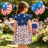 Meisjes Jurk met Ruches Mouwen Onafhankelijkheidsdag Genaaid Sterrenprint Casual Feestjurk Lichtgewicht Zachte Stof Zomerjurk voor Kinderen