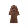 Long Brown Suede Trench Coat with Belt and Notch Lapel