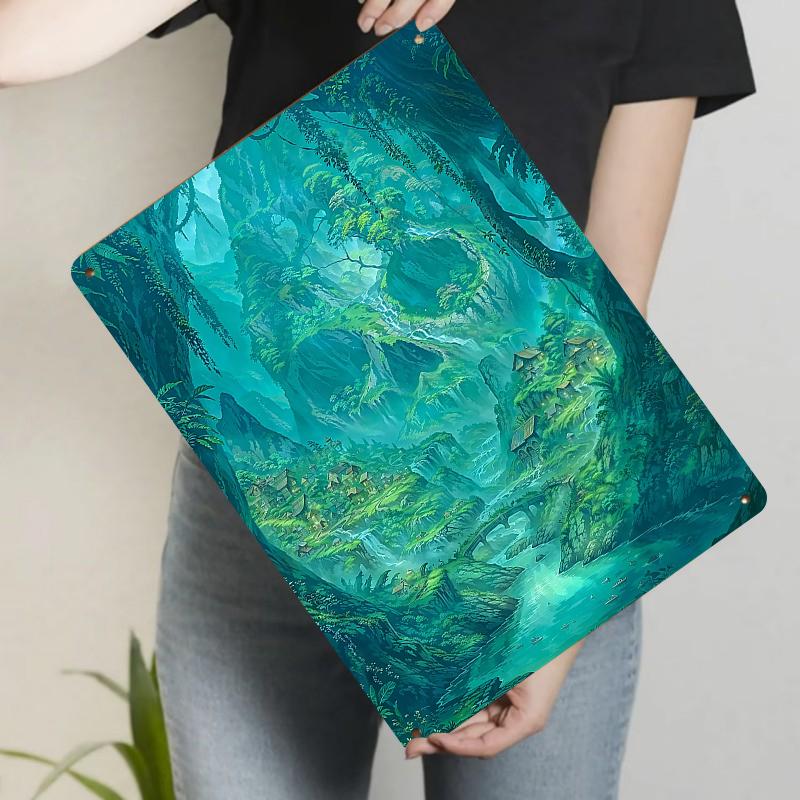 

Dreamy Mountain Waterfall Scenery Iron Painting Jungle Village Landscape Home Decor Wall Art 20x30cm（7.8x11.8inch）