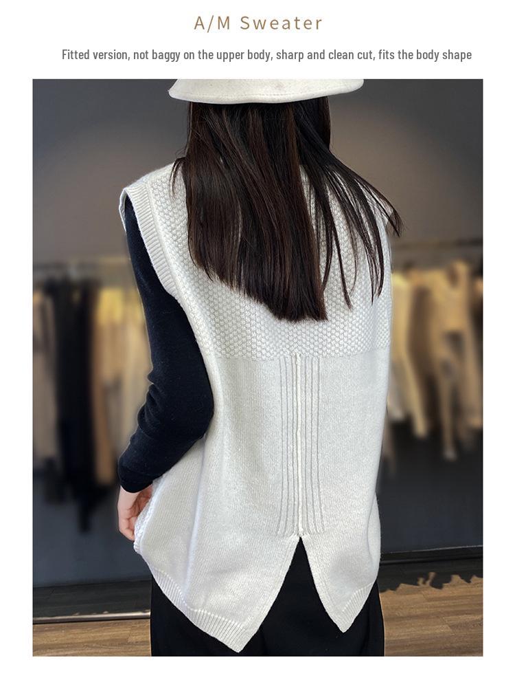 2024 Saf Yün Örgü Kolsuz Yelek - Sonbahar Yuvarlak Yaka Stil