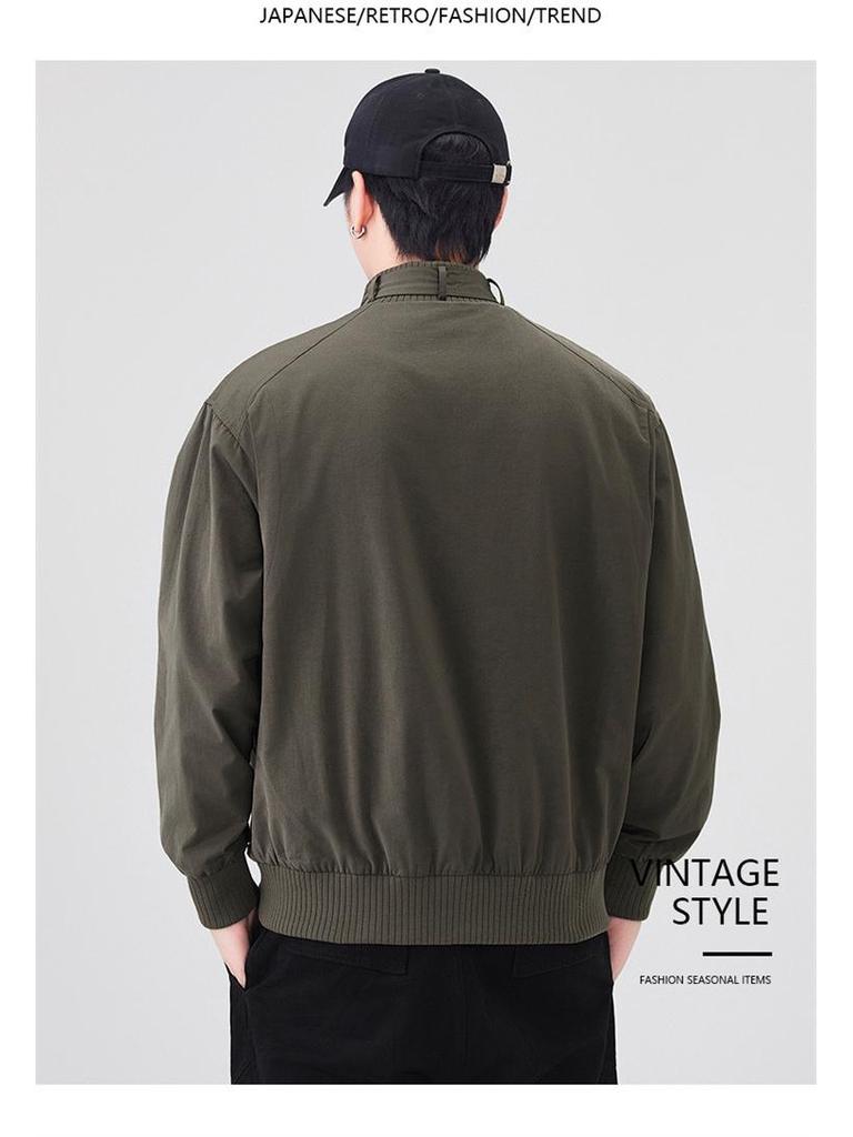 Męska kurtka robocza w stylu amerykańskim z kołnierzem stojącym - Jesienna modna luźna kurtka typu pilot