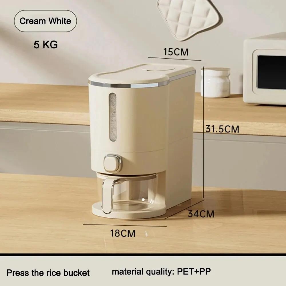 Sealed Rice Bucket One-Button Rice Dispenser Moisture Proof Rice Bucket with Cup Grain Powder Box Storage Food Cereal Container