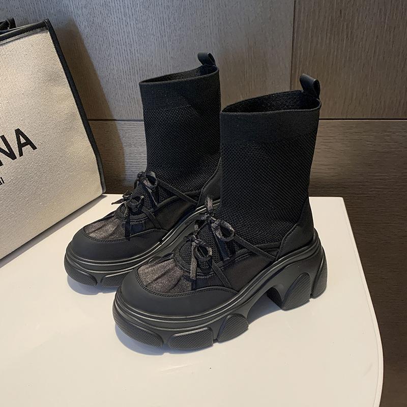 

Осень и зима 2025, новые удобные и универсальные, маленькие и легкие, толстая подошва с внутренней высотой, удобный вязаный дышащий эластичный 39 чёрный