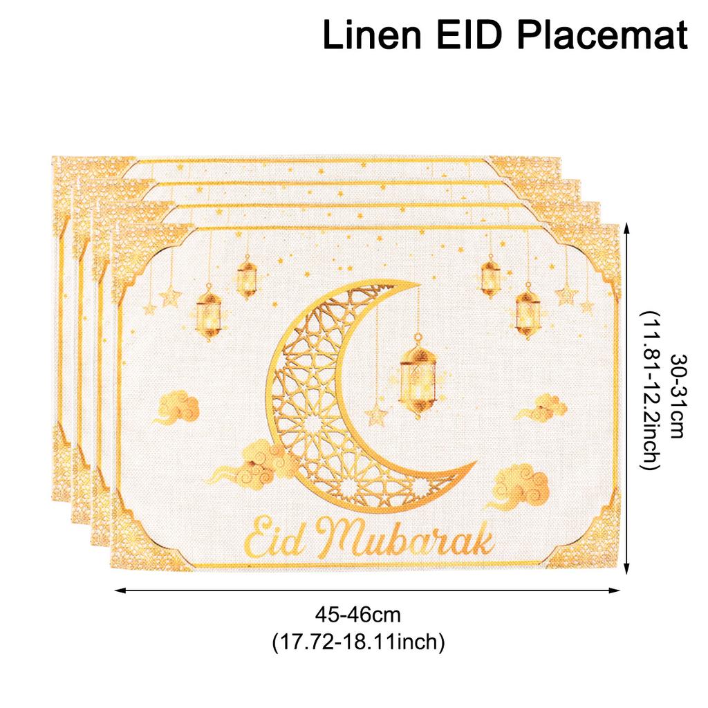 1/4 Stück Eid Ramadan Leinen Platzset Tischdekoration 2026 Muslimische Islamische Partyzubehör Eid Mubarak Heimdekoration Eid Geschenke