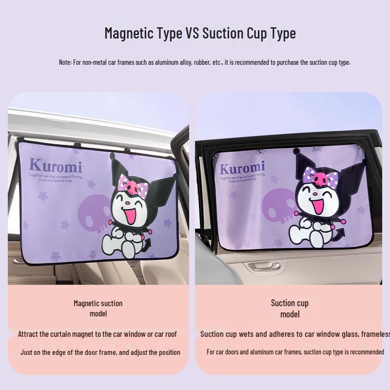 Sanrio Kuromi Magnetic Car Sun Shade Curtain for Heat Insulation & Baby Sun Protection
