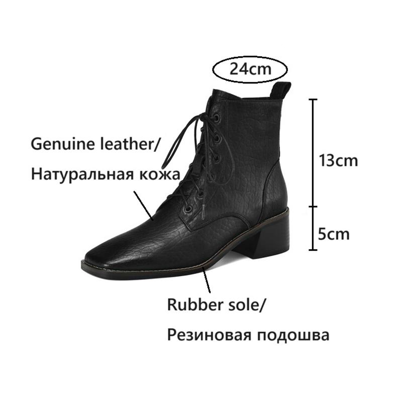 Fashion NEW Autumn/Winter Women Boots Genuine Leather Shoes for Women Square Toe Chunky Heel Shoes Lace-up Modern Boots Plus Size Shoes