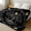 130cm×150cm Flannel Throw Blankets Boho Chic Golden Tree of Life Antique Blankets Lightweight Luxury Blanket,Couch Bed