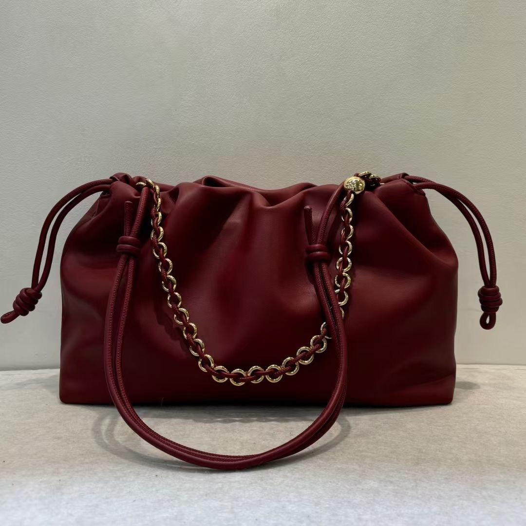 

Кожаная плиссированная сумка-облако, новая китайская сумка на удачу со шнурком, модная сумка на цепочке через подмышку, сумка через плечо на одно плечо 36x11x23m красный