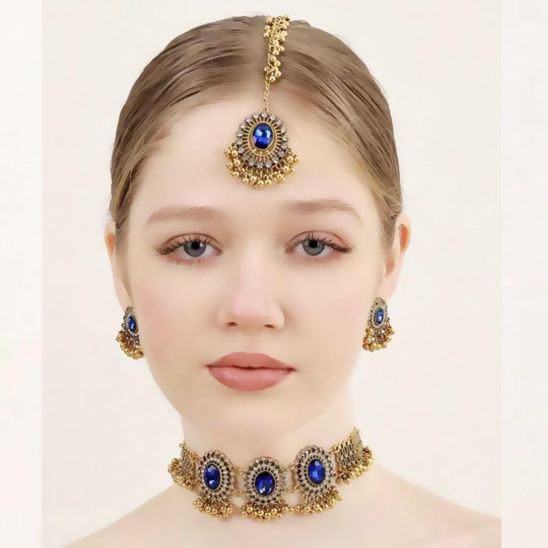 Women's Sparkling Gem Hair Chain & Earring Jewelry Set