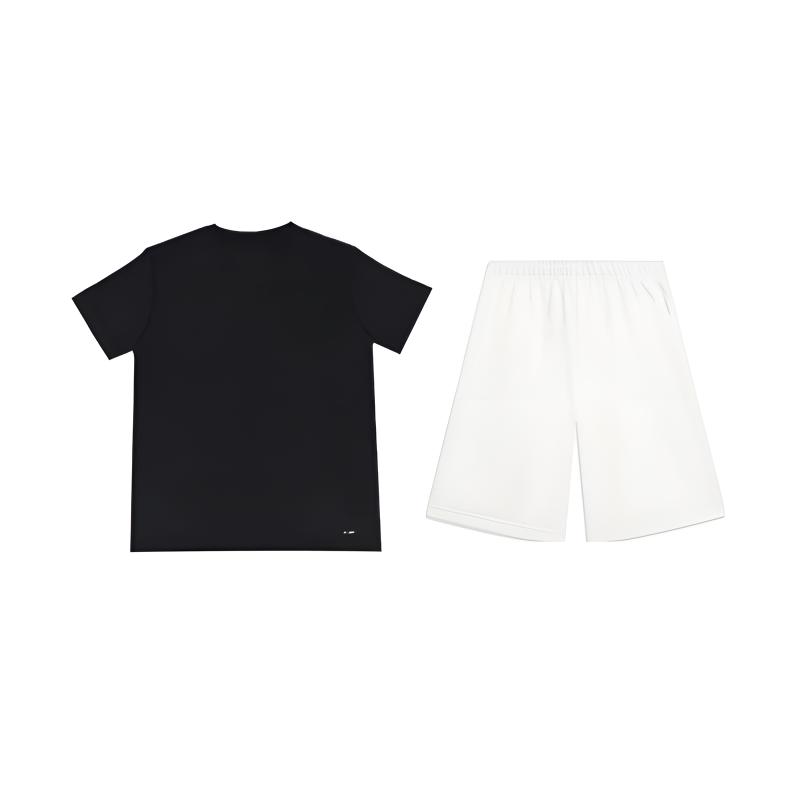 Li Ning Logo Print Fashion Simple Breathable Round Neck Pullover Short Sleeve T-Shirt Casual Sports Set Unisex Tops Black White YTSU141-2+AKST593-7