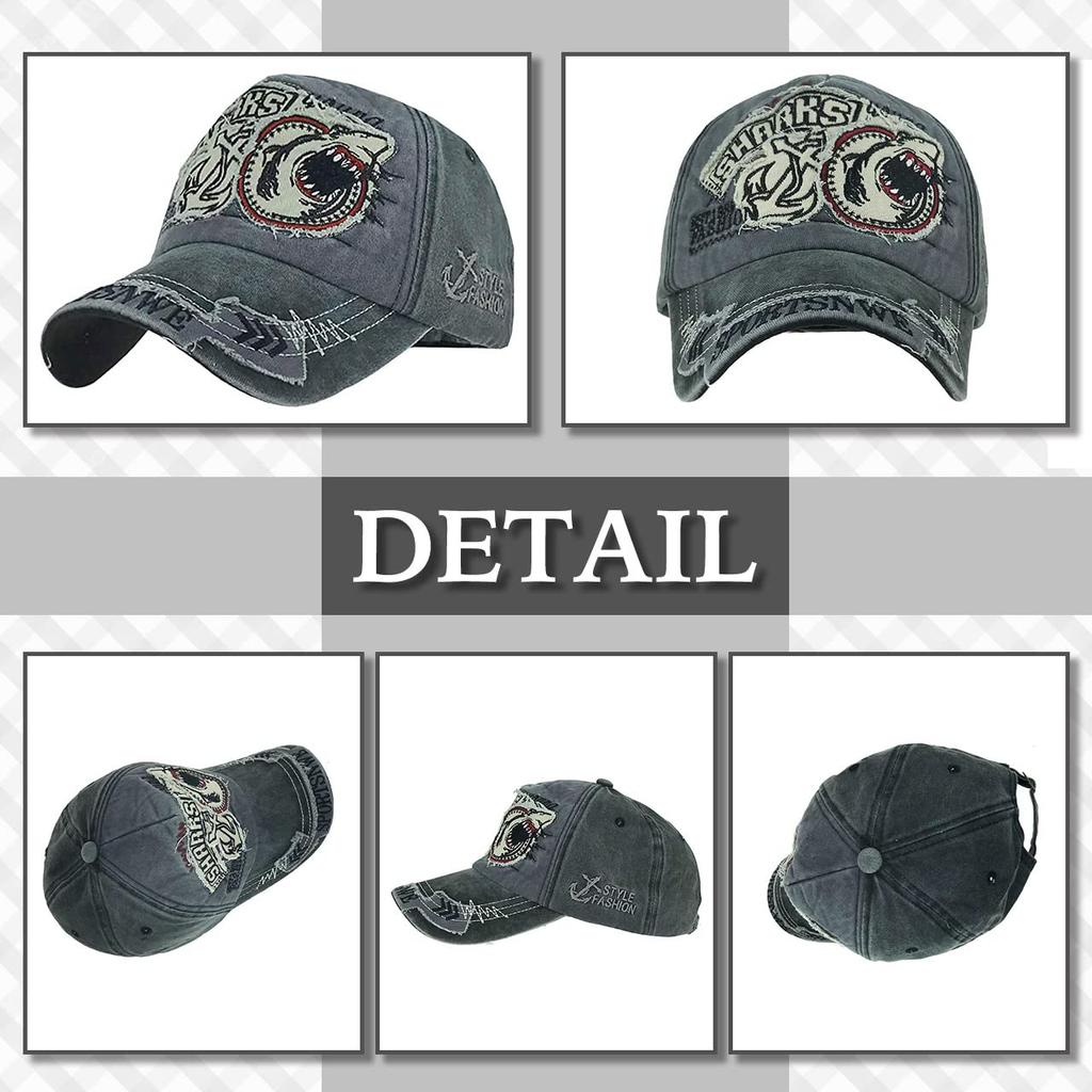CHROME CRANE Vintage Distressed Cap with Shark Logo CB121 Men's Patch, (Navy)
