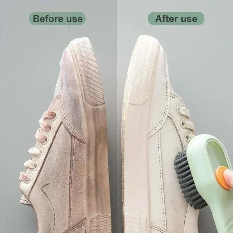 Shoe Brush Multifunction Cleaning Soft Automatic Liquid Shoe Brush Long Handle Clothes Soap Brush With Hook Clean Tool Amagi