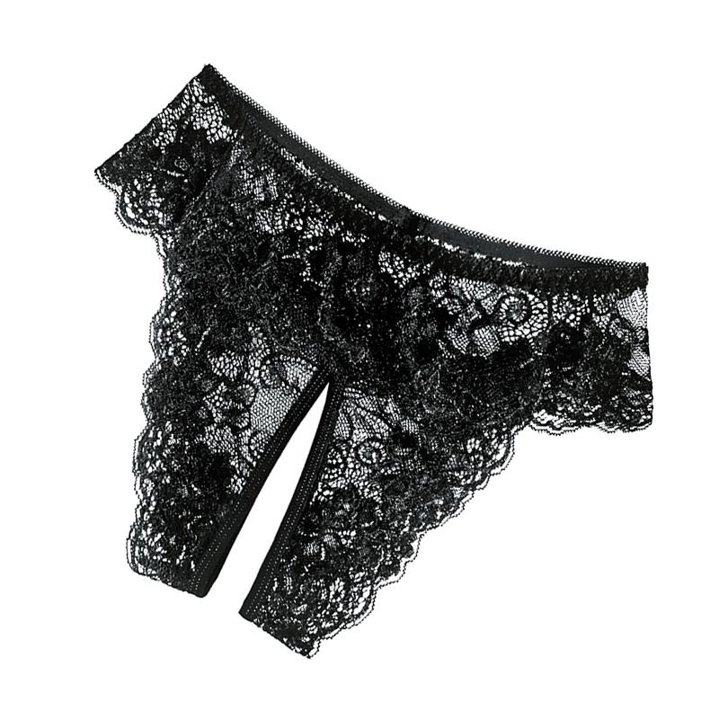 3pcs Lady Open Crotch Panties Low Waist Erotogenic Lace Open Crotch Underwear for Women Burgundy Black White 3XL