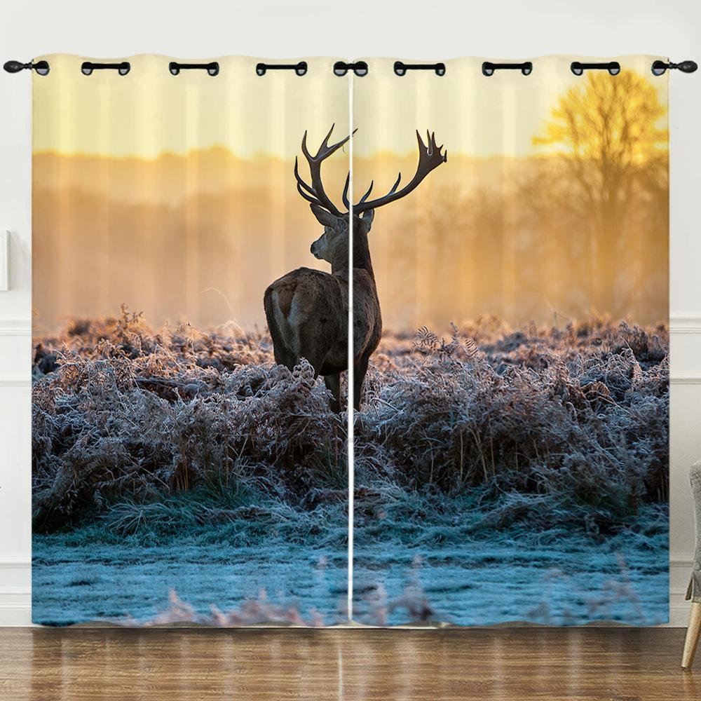 Штора Мультяшний Тварина Олень Пейзаж Любов 3D Цифровий Друк Затемнююча Штора З Люверсами