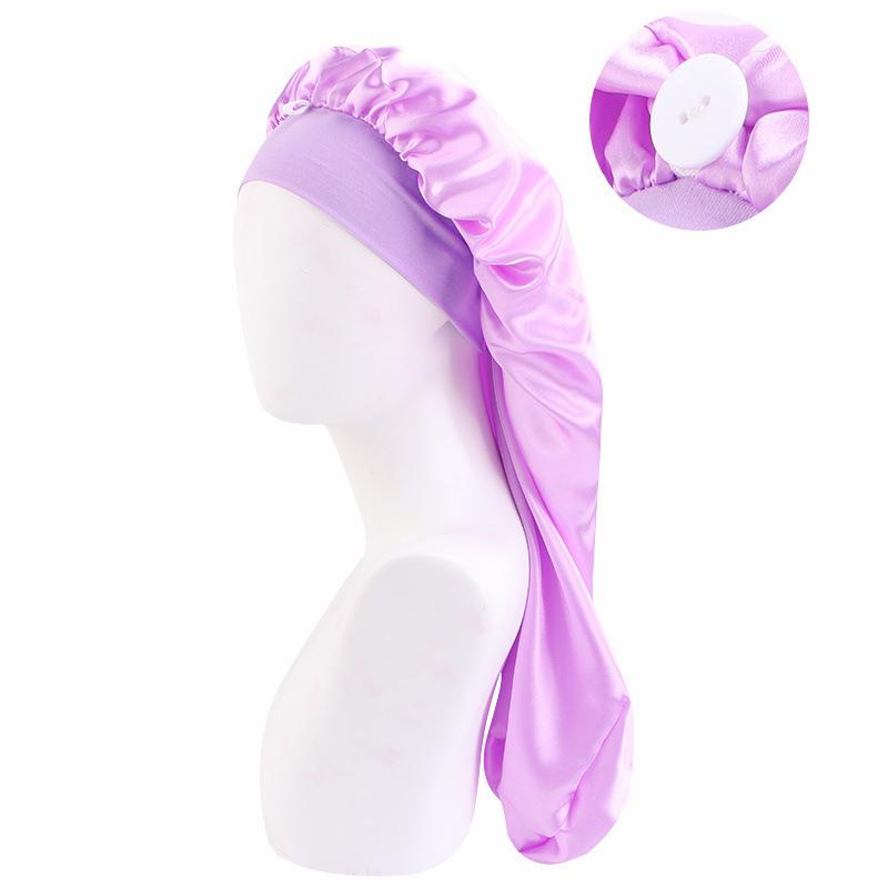 Custom Satin Long Reversible Braid Adjustable Silk Satin Sleeping Bonnet With Button
