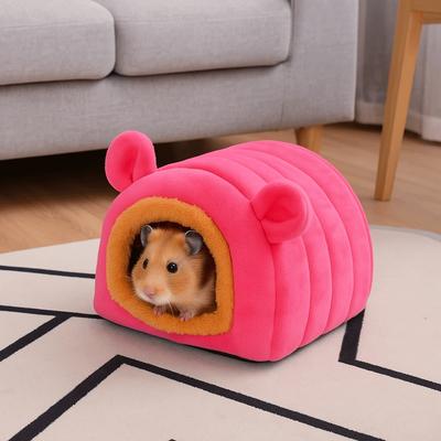 Velvet Hamster Warm Nest Thickened Soft Hamster Sleeping House with Ear Comfortable Guinea Pig Hideout Cold Weather