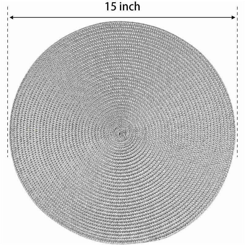 Round Braided Placemats Set Of 12 Table Mats For Dining Tables Woven Washable Non-Slip Place Mats 15 Inch(Light Grey)