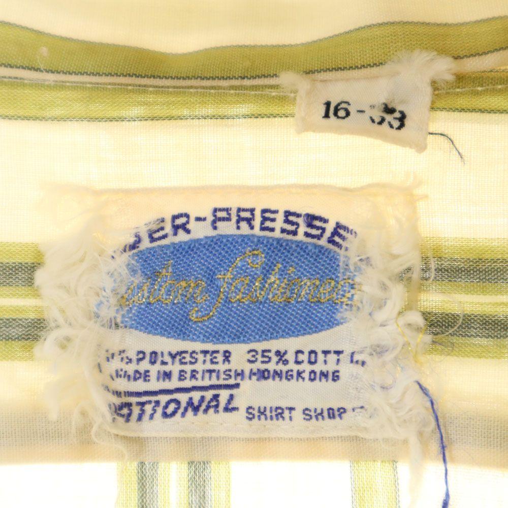 Vintage 70s Striped Pattern Short Sleeve Shirt 16 Green X Beige Men's Used