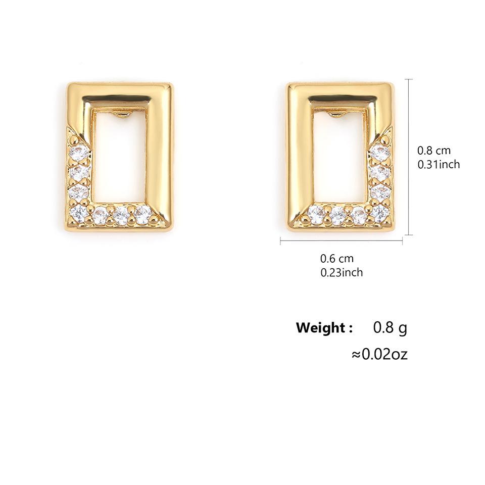 Hollow Full Diamond Zircon Inlaid Earrings Three-Dimensional Square Stud Earrings, Small Temperament Versatile Cold Wind Earrings Women