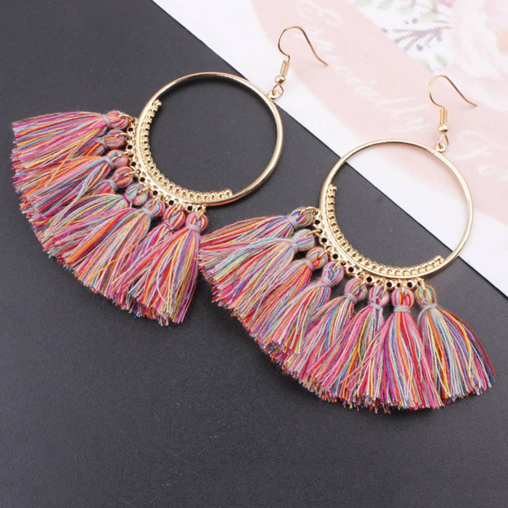 Fashion Women Bohemian Dangle Long Tassel Thread Drop Ear Earrings Stud Jewelry