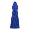2025 Spring/Summer Women's Elegant Sexy Slim Fit Halter Neck Pleated Long Dress