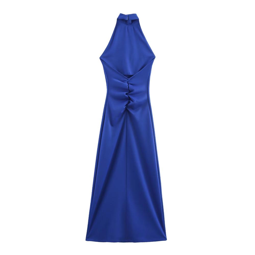 2025 Spring/Summer Women's Elegant Sexy Slim Fit Halter Neck Pleated Long Dress