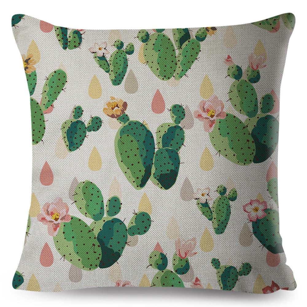 Scandinavian Style Cushion Cover Hand Drawn Cactus Floral Design Soft Square Pillow Gift Home Decor Xcm