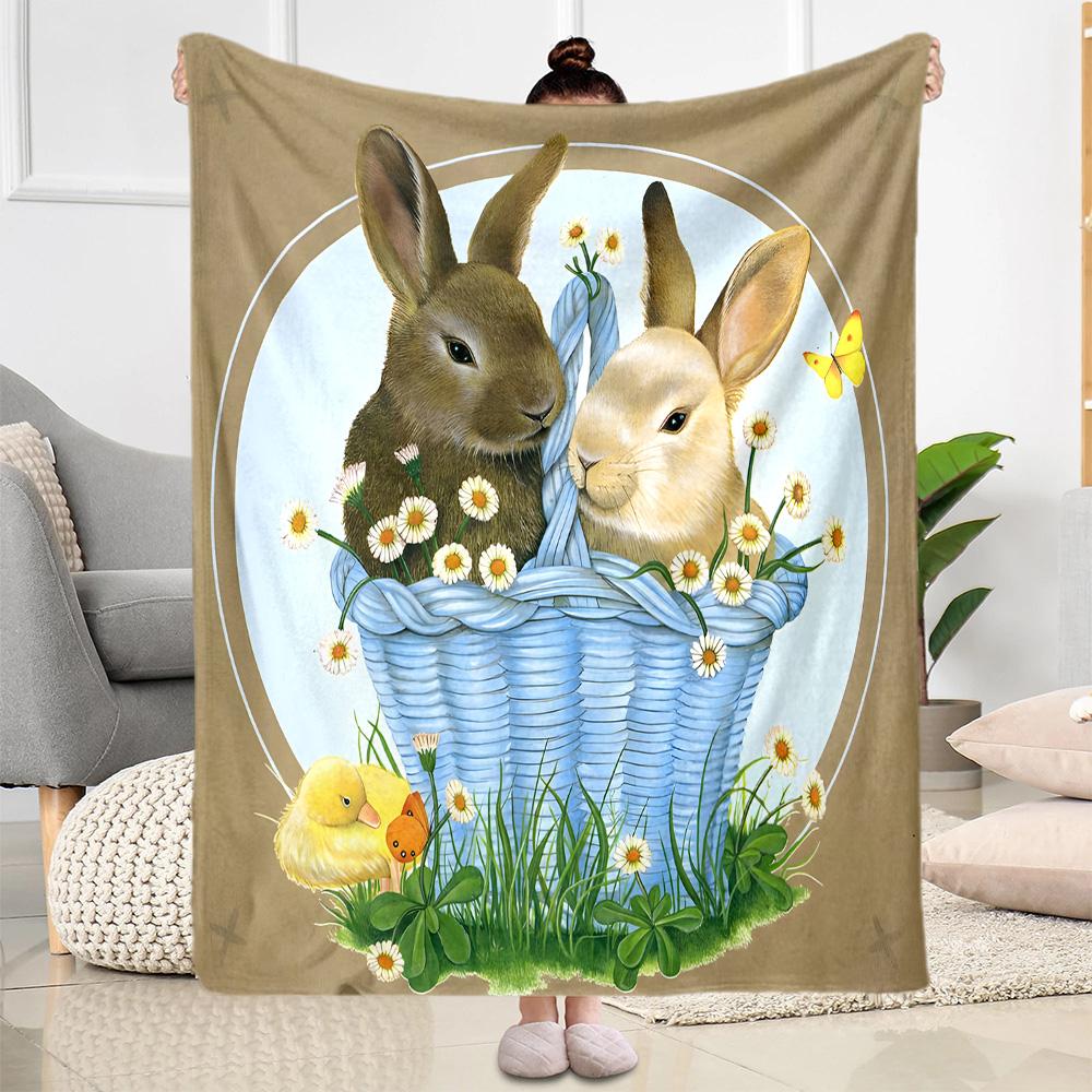 Easter Eggs And Bunnies Blanket,Suitable for Sofas, Offices, Travel, Living Rooms, Gifts To Relatives and Friends, Blanket,Suitable for All Seasons.