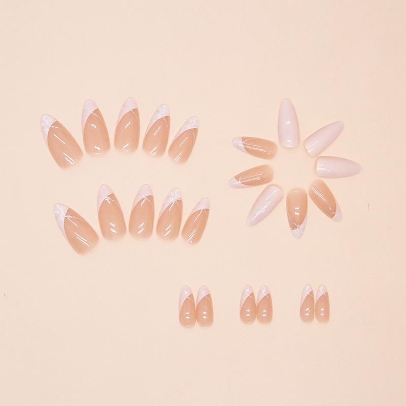 24 Stück Künstliche Nägel Mandelnägel Mittel und Lang French Glitter Nagelpflaster Nagelpflaster Nagelpflaster