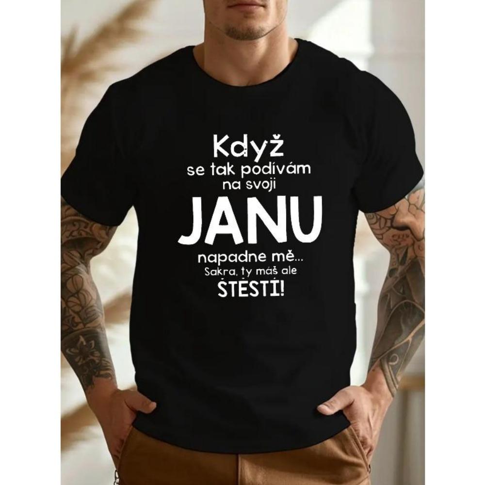 

European Size Men S Plus Size Casual T-Shirt - Funny Czech Quote, Short Sleeve, Round Neck, Summer Tee, Lightweight Polyester Blend, Machine Washable XXXXXL чорний