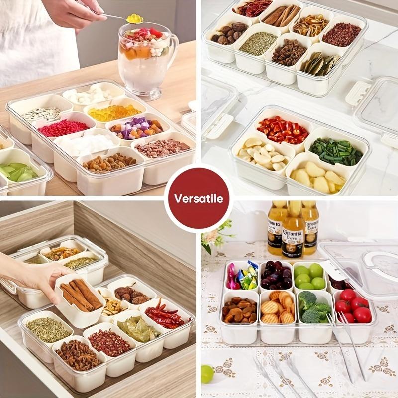 1pc Multi-Compartment Snack Serving Tray With Lid & Handle, Food Storage Box, Portable Food Container For Parties