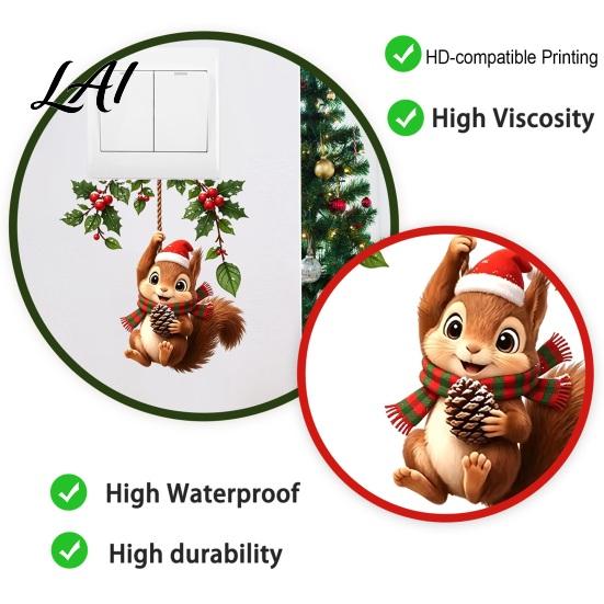 Decorative Socket Decal Christmas Squirrel Switch Sticker Wall for Light And Guard Panels Removable PVC Festive Art Bedroom Living Room Home