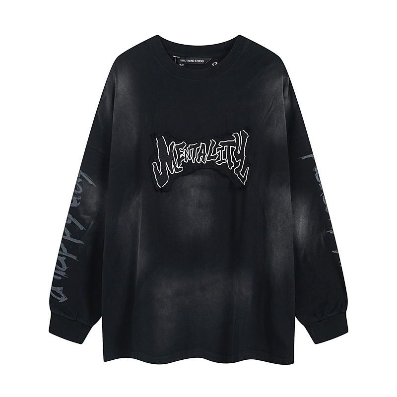 Vintage Washed Graffiti Long Sleeve T-Shirt Unisex Oversized Streetwear Top Cotton Casual Fall