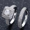 Huajie 2Pcs/set Luxury Full Paved Zircon Shining Women's Rings Wedding Party Temperament Dazzling  Trend