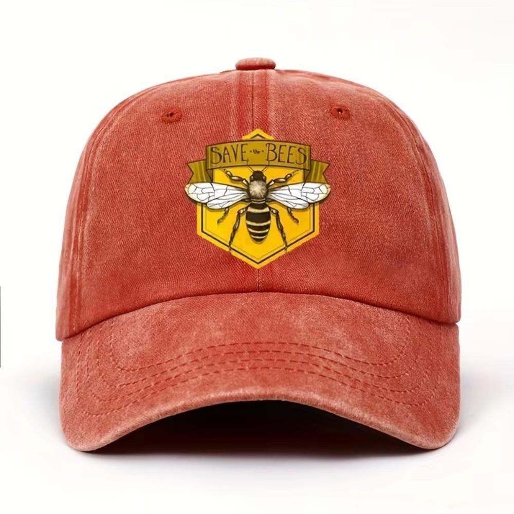 Save Bees Printed Visor Baseball Cap Adjustable Washed Cotton Baseball Hats Outdoor Leisure Faded Casquette