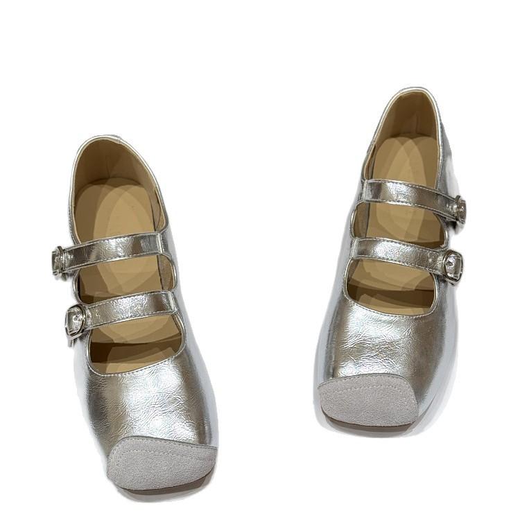 Korean Version of Flat-bottomed Versatile One-word with Ballet Single Shoes Women's 2025 New Autumn Retro Square Head Mary Jane Small Leather Shoes