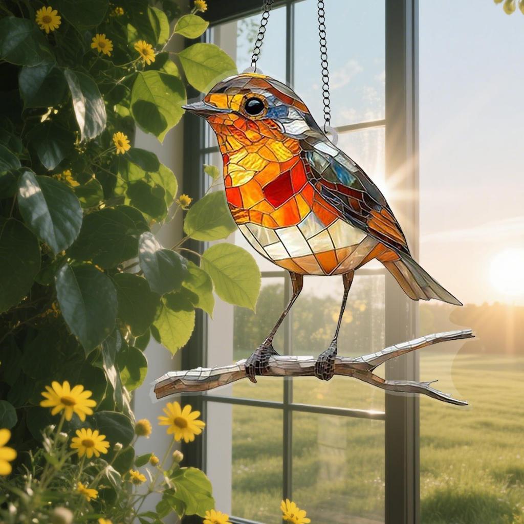 Dangling Bird Ornaments Dangling Bird Light Catcher 2D Acrylic Birds Centerpiece Window Panel Decor for Home Studio Restaurant