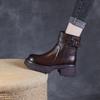 Women's Chelsea Boots Winter Plush Lined Chunky Platform Round Toe Ankle Boots with Metal Buckle Strap and Side Zipper