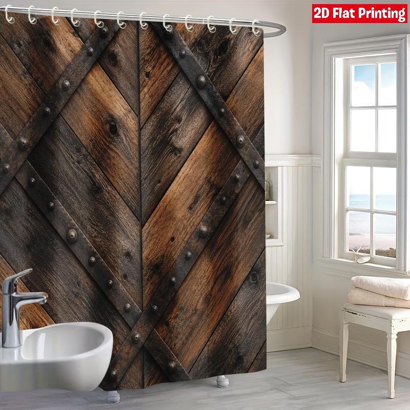 4Pcs Shower Curtain Set with Non-Slip Bath Mat, Toilet Lid Cover, Contour Rug & 12 Hooks, Bathroom