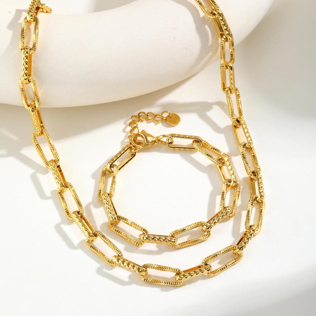 Stainless Steel Rectangular Handmade Chain Necklace for Women,Gold Plated Link Chain Necklaces,Fashion Jewelry Gifts