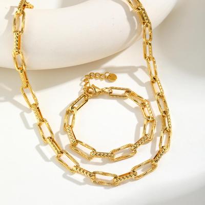Stainless Steel Rectangular Handmade Chain Necklace for Women,Gold Plated Link Chain Necklaces,Fashion Jewelry Gifts