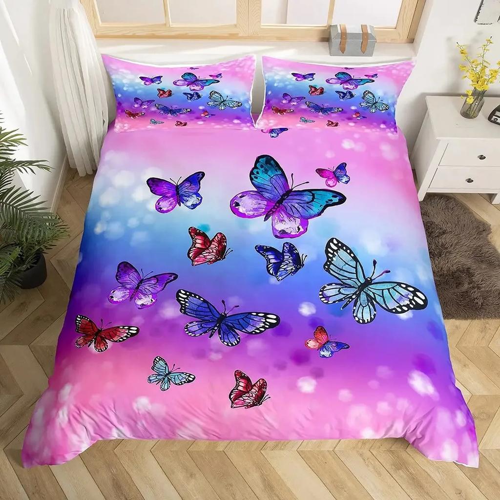 Purple Butterfly Butterflies Galaxy Comfortable Duvet Cover Pillowcase Bedding Set Children Bedroom Decoration Home Textile