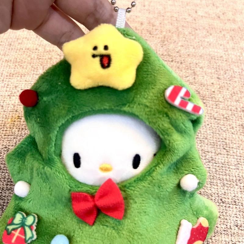 10Cm Hello Kitty Plush Keychain Christmas Tree Shaped Cartoon Stuffed Doll Backpack Hanging Chain Detachable Keychain Fans Gift