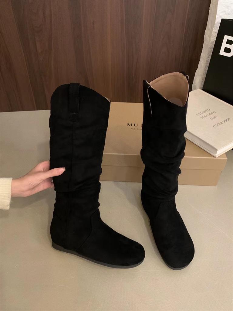 Mushroom glutinous waxy same inner height-increasing suede piling boots boots women's boots 2025 autumn and winter V-mouth thin boots